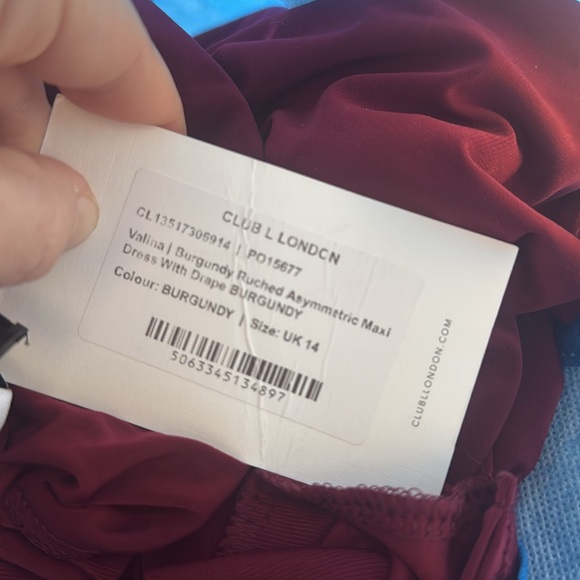 Club L - BURGUNDY RUCHED ASYMMETRIC MAXI DRESS WITH DRAPE - Picture 5 of 5